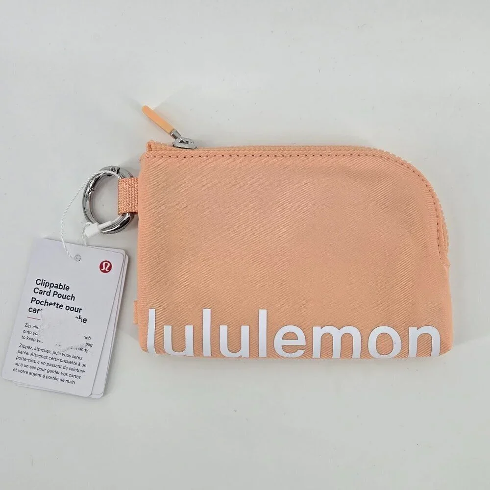 NWT Lululemon Clippable Card Pouch - Peach Bellini/White